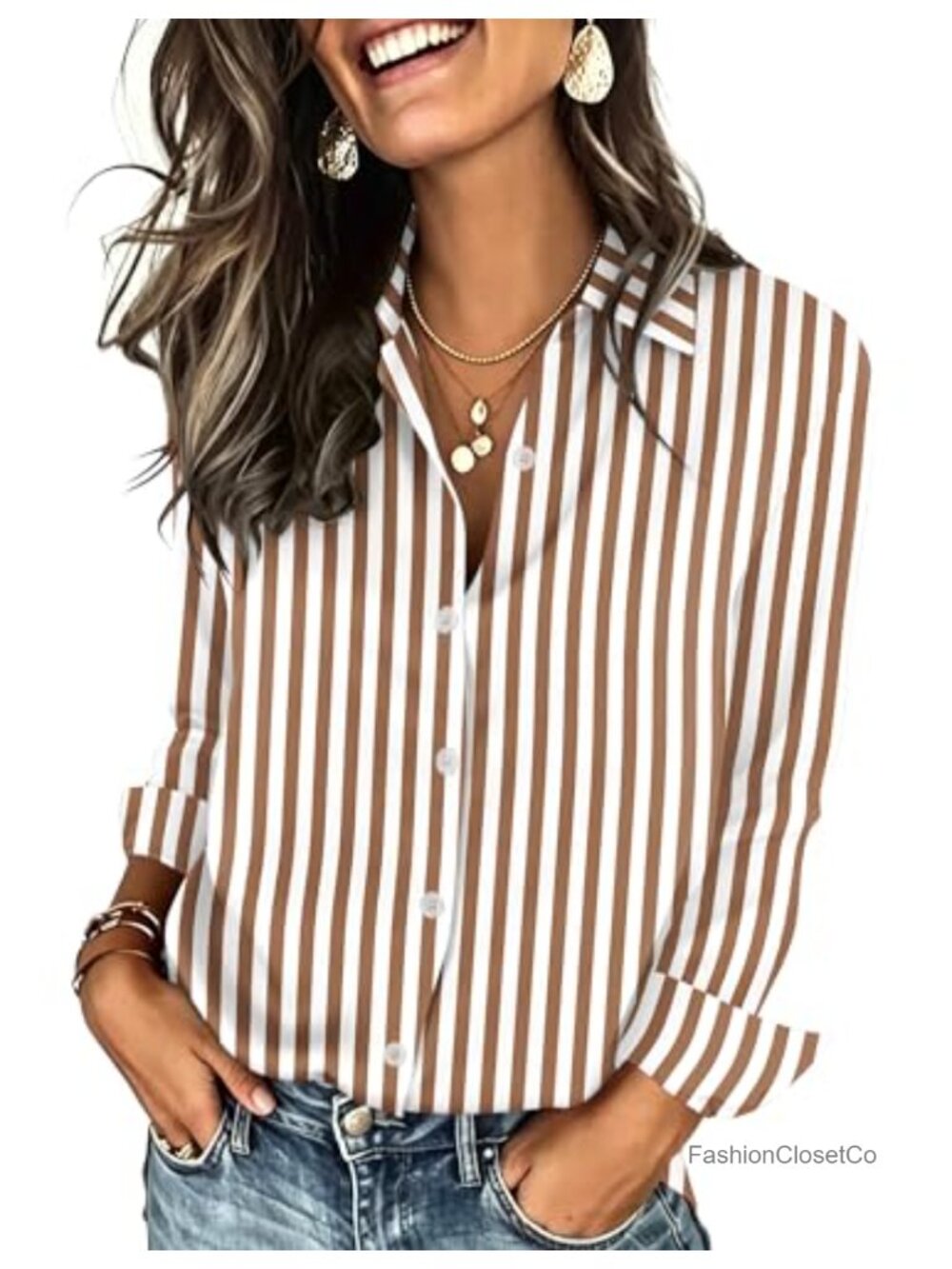 Zeagoo Womens Long Sleeve Button Down Blouse V Neck Office Top